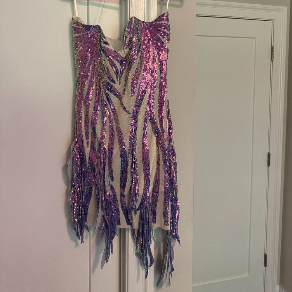 Sparkly Sequin Slip Tassel Mini Dress